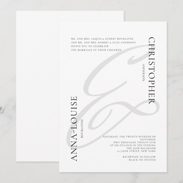 Invitation Mariage de calligraphie formelle délicate (Devant / Derrière)