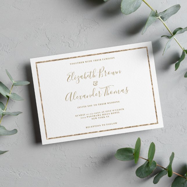 Invitation Mariage de calligraphie manuscrite blanc et or (White and gold handwritten calligraphy wedding)
