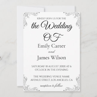 Invitation Mariage de calligraphie noir et blanc élégant et l