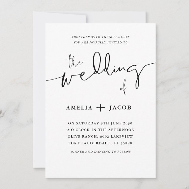 Invitation Mariage de calligraphie noir et blanc simple (Devant)