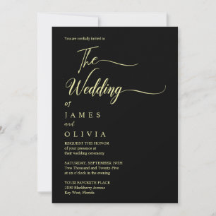 Invitation Mariage de calligraphie noir et or de luxe