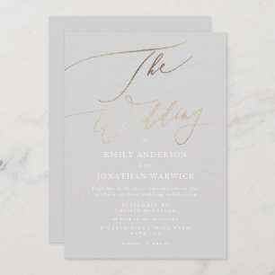 Invitation Mariage de calligraphie or moderne gris simple