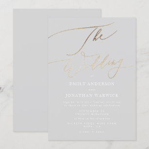 Invitation Mariage de calligraphie or moderne gris simple
