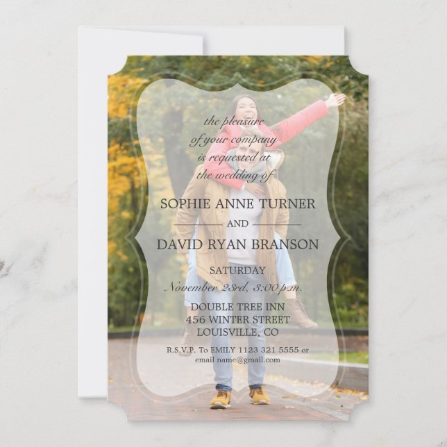 Invitation Mariage de calligraphie photo fanée en gros (Devant)
