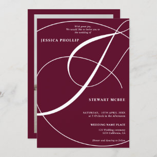 Invitation Mariage de calligraphie photo rouge bordeaux