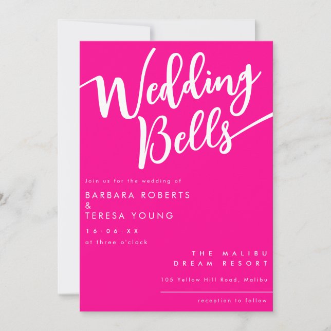 Invitation Mariage de calligraphie rose chaud (Devant)