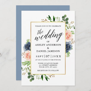 Invitation Mariage de calligraphie Rose Dusty Blue