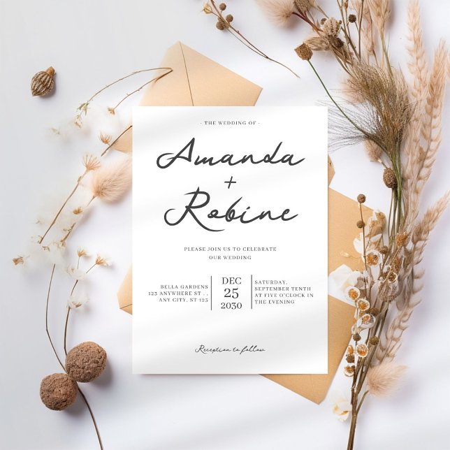 Invitation Mariage de calligraphie simple noir et blanc (Créateur téléchargé)