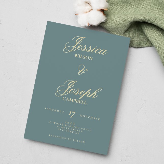 Invitation Mariage de calligraphie turquoise classique égéen (Aegean teal classic script calligraphy wedding)