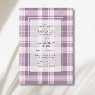 Invitation Mariage de campagne à carreaux vintage prune pourp