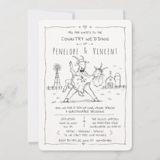 Invitation Mariage de campagne aux chèvres dansantes