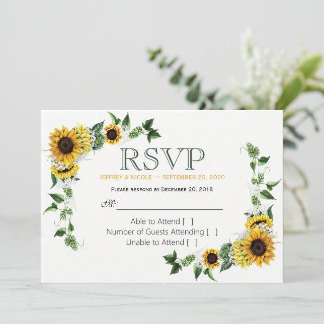 Invitation Mariage de campagne fleuri au tournesol d'automne  (Debout devant)