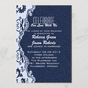 Invitation mariage de campagne floral en dentelle de denim bl