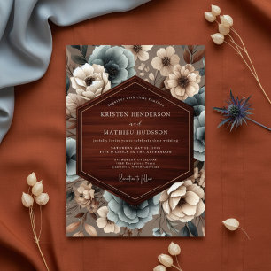Invitation Mariage de campagne florale sarcelle