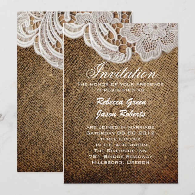 Invitation mariage de campagne occidental rustique en toile d (Devant / Derrière)