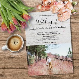 Invitation Mariage de campagne photo élégante en bois rustiqu