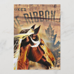 Invitation mariage de campagne western cowboy cheval rustique