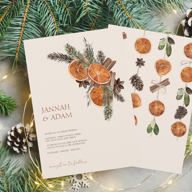 Invitation Mariage de cannelle d'agrumes séchés d'hiver (Winter Orange Slices Dried Citrus Cinnamon Wedding Invitation)