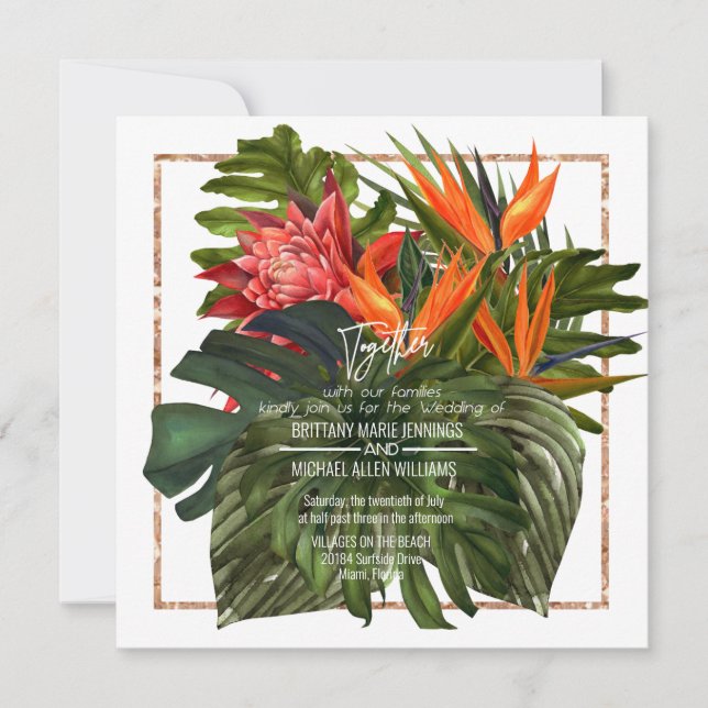 Invitation Mariage de Carré botanique luxuriant de la brise t (Devant)