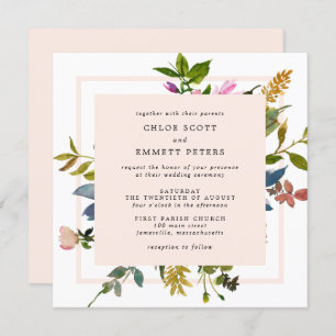 Invitation Mariage de Carré d'aquarelle rose pâle