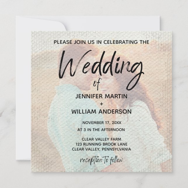 Invitation Mariage de Carré de photos recouvert de texture (Devant)