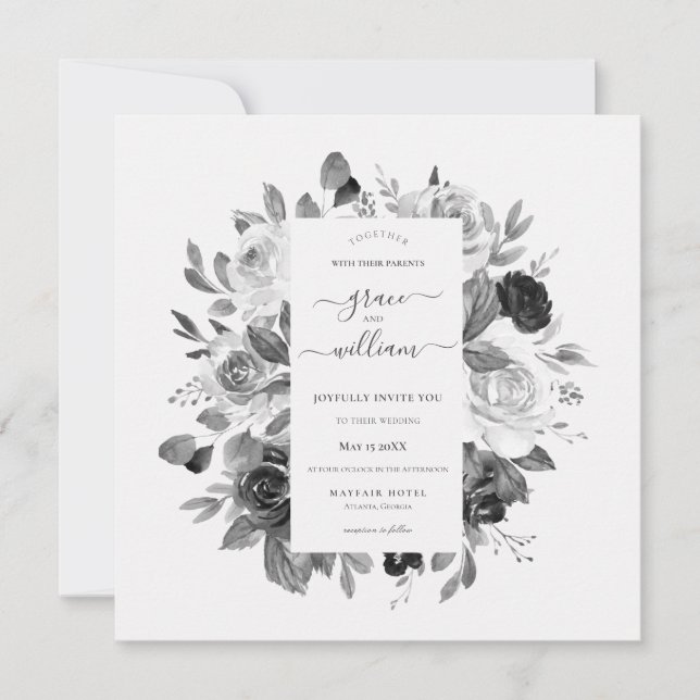 Invitation Mariage de Carré moderne Monochrome blanc (Devant)
