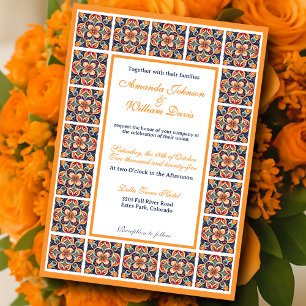 Invitation Mariage de carreaux floraux Art folklorique mexica