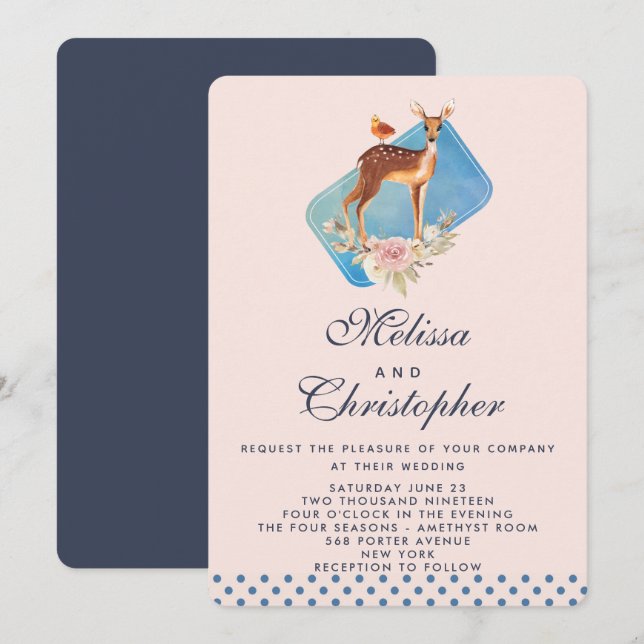 Invitation Mariage de cerf aquarelle marron mignon (Devant / Derrière)