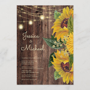 Invitation Mariage de chaîne de tournesol en bois rustique