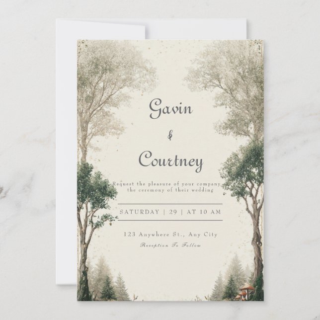 Invitation Mariage de chalet rustique Woodland (Devant)