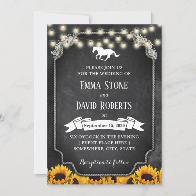Invitation Mariage de Chalkboard de tournesol rustique (Devant)