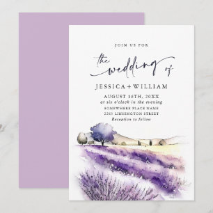 Invitation Mariage de champ Aquarelle violet Lavande Fleurs
