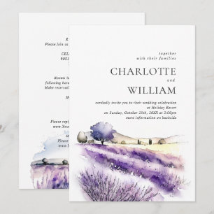 Invitation Mariage de champ de la lavande aquarelle tout en u