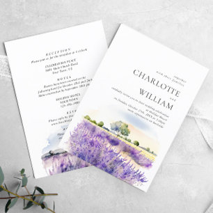 Invitation Mariage de champ de la lavande aquarelle tout en u
