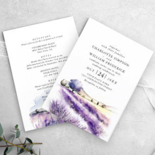 Invitation Mariage de champ de la lavande aquarelle tout en u