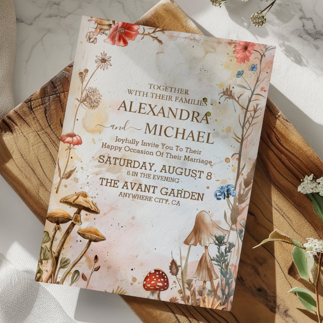Invitation Mariage de champignon toadstool rustique en forêt  (Créateur téléchargé)