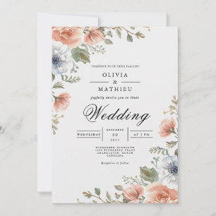 Invitation Mariage de charognards floraux de la Pêche du cora
