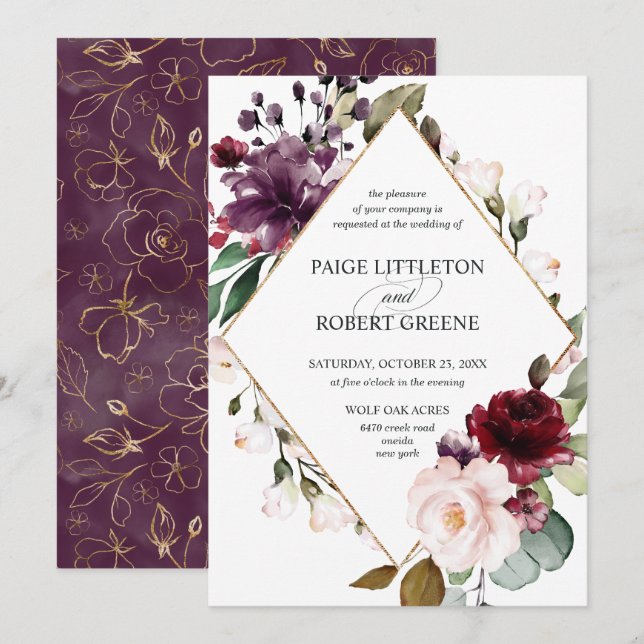 Invitation Mariage de charpente de la rose rouge de Bourgogne (Devant / Derrière)