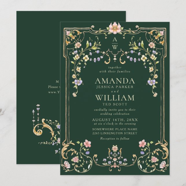 Invitation Mariage de charpente florale de Grace Orné Victori (Devant / Derrière)