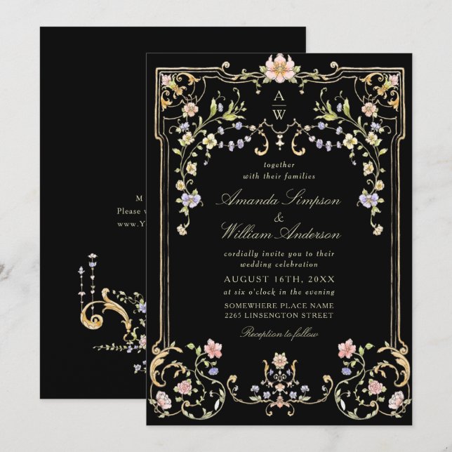 Invitation Mariage de charpente florale de Grace Orné Victori (Devant / Derrière)