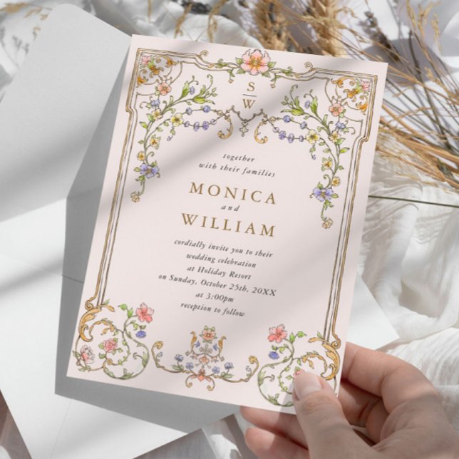 Invitation Mariage de charpente florale de Grace Orné Victori (Créateur téléchargé)