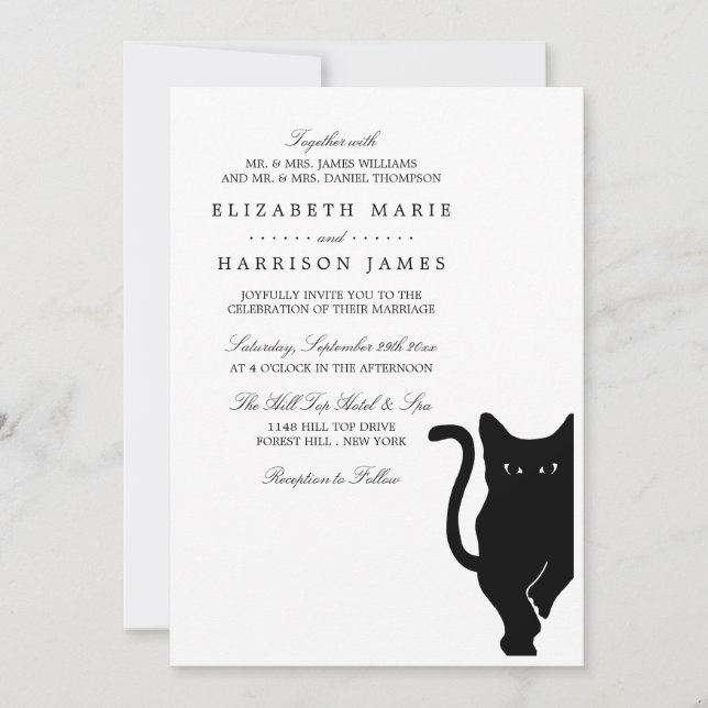 Invitation Mariage de chat noir Whimsical moderne (Devant)