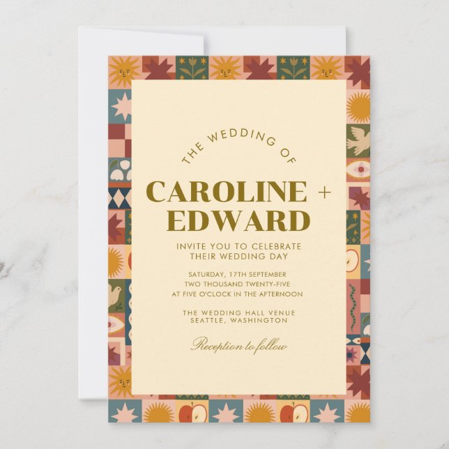 Invitation Mariage de chaume céleste de Bohême (Devant)