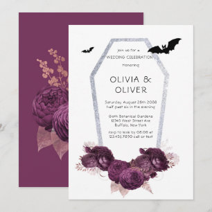 Invitation Mariage de chauves-souris à poitrine violet et arg