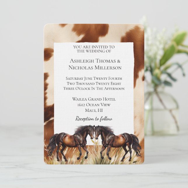 Invitation Mariage de Chevaux de Vache de Crème Brown (Debout devant)