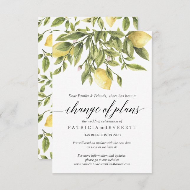 Invitation Mariage de Citrons d'Été et de Feuillage Changemen (Devant / Derrière)