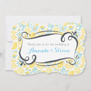 Invitation Mariage de citrons jaunes et de fleurs bleues Invi