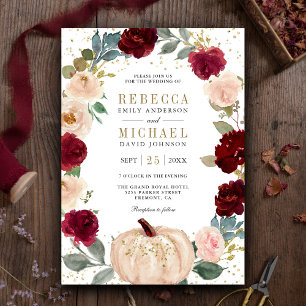 Invitation Mariage de citrouille florale de Bourgogne et de p