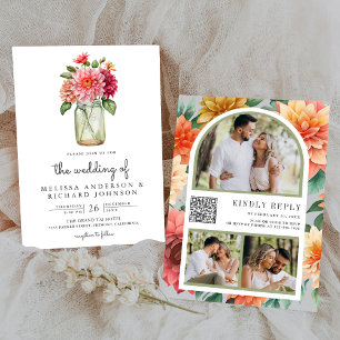 Invitation Mariage de code Dahlia Floral Mason Jar QR