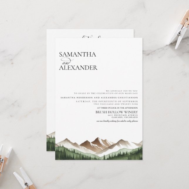Invitation Mariage de code et de détails de QR de montagne mi (Devant/Arrière en situation)